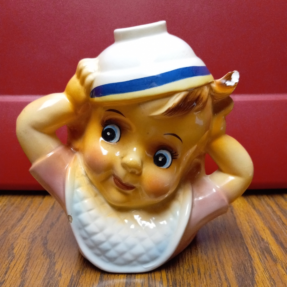 Rare Vintage Samson Import Co. (1957) Ceramic Baby With Bowl On Head.